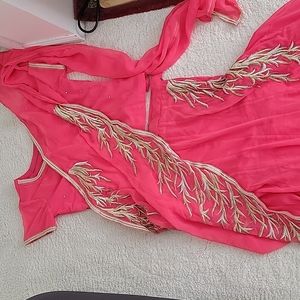 Coral pink saree